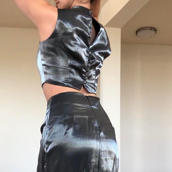 CRAZY vintage 90s satin matching blue/grey set ♠️ - Picture 3 of 4